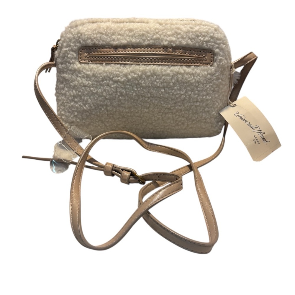 NWT Universal Thread Crossbody Bag Addison Cream Sherpa Tan Vegan Leather Zipup - Picture 6 of 16